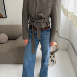 Belted blazer in Brown herringbone in thick wool
