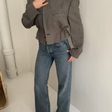 Black/white houndstooth cinched cropped blazer