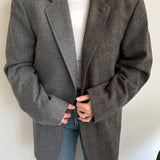 Heavy wool checkered and solid grey contrasted blazer