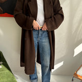 Heavy wool chocolate brown with hues of green coat