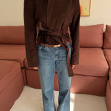 Belted blazer in brown corduroy