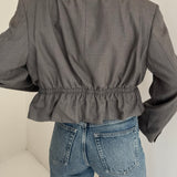 Grey silk cinched cropped blazer