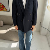 Solid navy double-breasted blazer