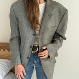 Pale blue plaid and houndstooth contrasted blazer