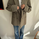 Checkered double breasted button back blazer