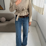 Belted blazer in beige patterned