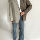 Grey plaid and houndstooth contrasted blazer