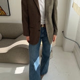 Contrasted blazer in warm grey herringbone and houndstooth (Express shipping)