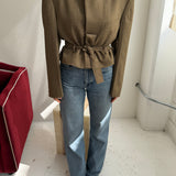 Belted blazer in Dark yellow checkered
