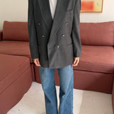Button back blazer in muted green plaid
