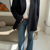 Double-breasted navy button back blazer