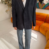 Blue and brown solid and plaid contrasted blazer (Express Shipping)