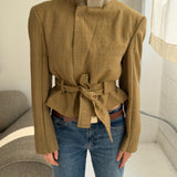 Belted blazer in houndstooth