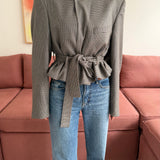 Belted blazer in Blue houndstooth