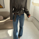 Belted blazer in Houndstooth grey