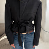 Checkered grey belted blazer