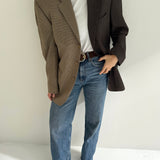 Contrasted blazer in brown houndstooth and chocolate brown