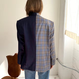 Contrasted blazer in Solid navy and blue checkered (Express shipping)