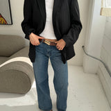 Black pinstriped button back blazer