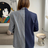 Contrasted blazer in blue solid and checkered (Express shipping)