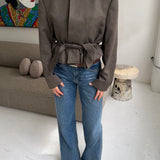 Belted blazer in Textured brown