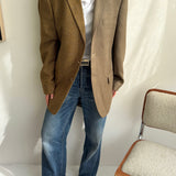 Golden houndstooth and pale brown herringbone two-toned blazer