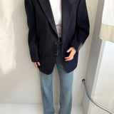 Blue heavy wool and tweed contrasted blazer