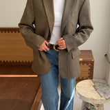 Contrasted blazer in sand houndstooth and brown textured (Express shipping)
