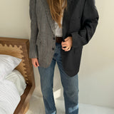 Stunning contrasted blazer in dark grey and houndstooth