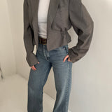 Grey silk cinched cropped blazer