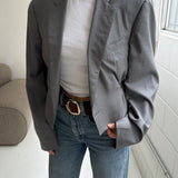 Cinched waist cropped blazer in pale grey