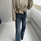 Light beige checkered belted blazer