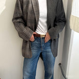 Contrasted blazer in grey herringbone and plaid