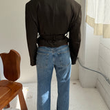 Belted blazer in dark brown