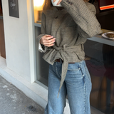 Houndstooth belted blazer in wool