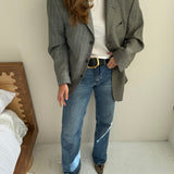 Pale blue plaid and houndstooth contrasted blazer