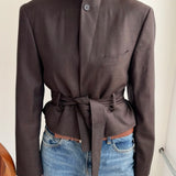 Brown checkered Belted blazer
