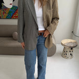 Contrasted blazer in blue checkered and mustard plaid   (Express shipping)