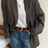 Contrasted blazer in houndstooth and herringbone