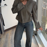 Plaid cinched cropped blazer