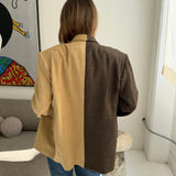 Contrasted blazer in camel corduroy and brown houndstooth  (Express shipping)