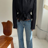 Belted blazer in Navy striped
