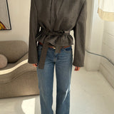 Belted blazer in Houndstooth grey