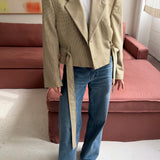 Belted blazer in light yellow houndstooth