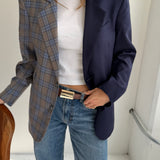 Contrasted blazer in Solid navy and blue checkered (Express shipping)