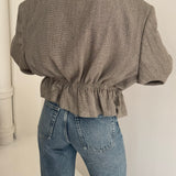 Silk pale grey cinched cropped blazer