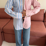 Blue and pink pinstriped contrasted shirt