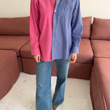 Solid pink and blue pinstriped contrasted shirt