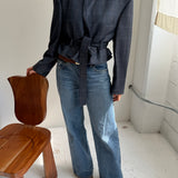 Belted blazer in blue checkered