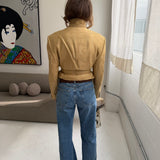 Belted blazer in Yellow lightly checkered